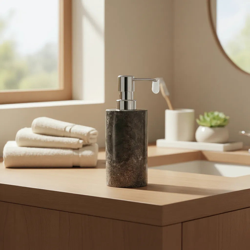 Natural Riverstone Soap Dispensers | Round, Stone Brown