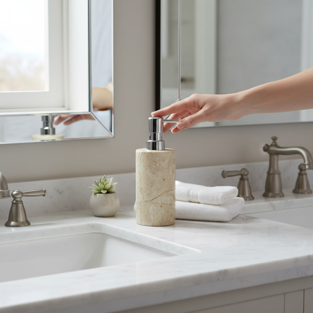 Natural Riverstone Soap Dispensers | Round, Cream