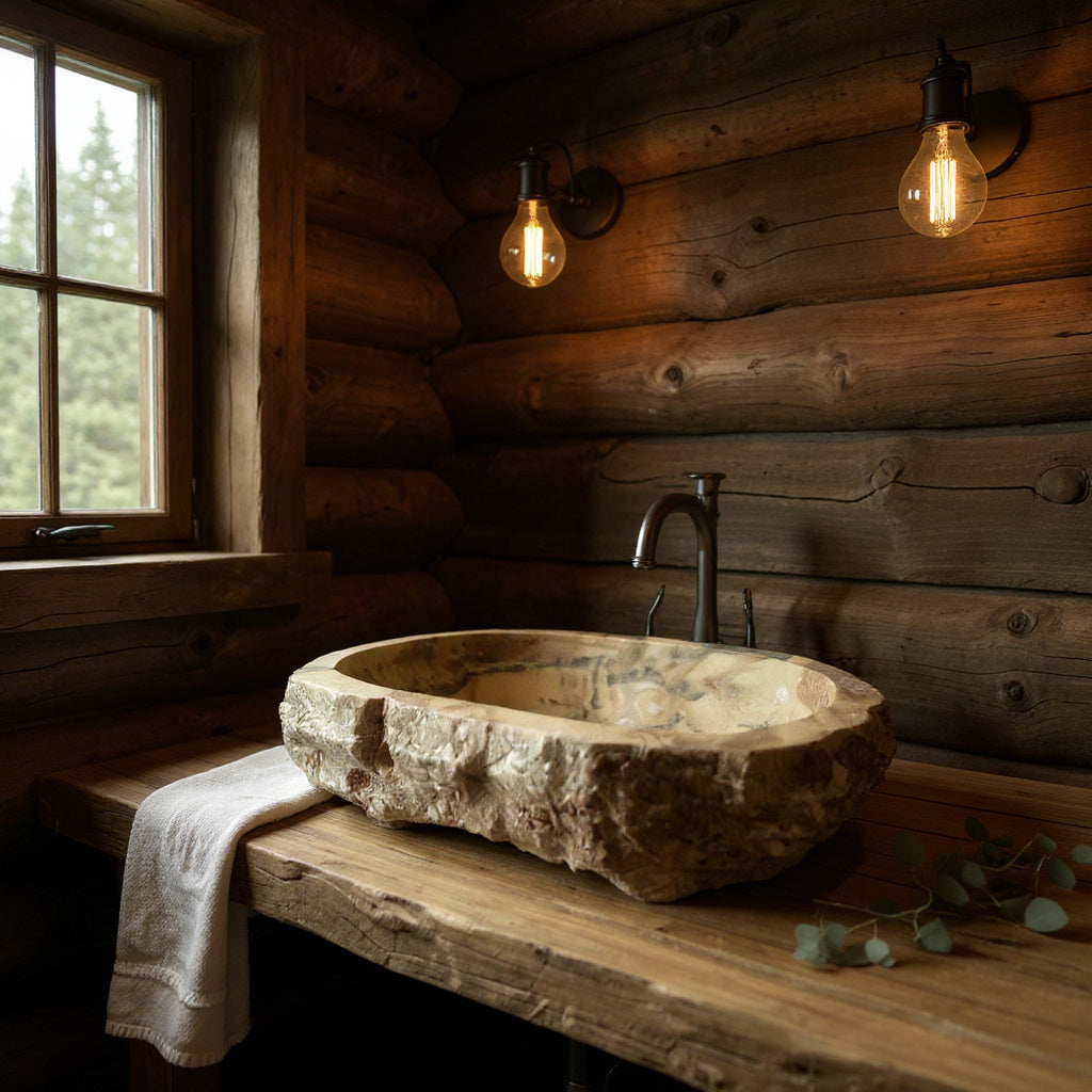 Indonesian Riverstone Basin/Sink - Brown, Marbled