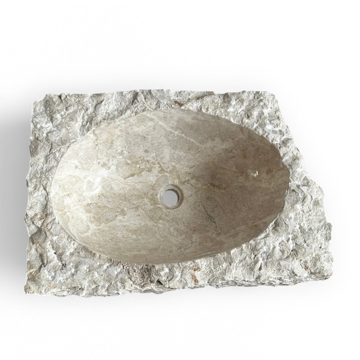 Indonesian Riverstone Basin/Sink - Cream, Marbled, Rectangular