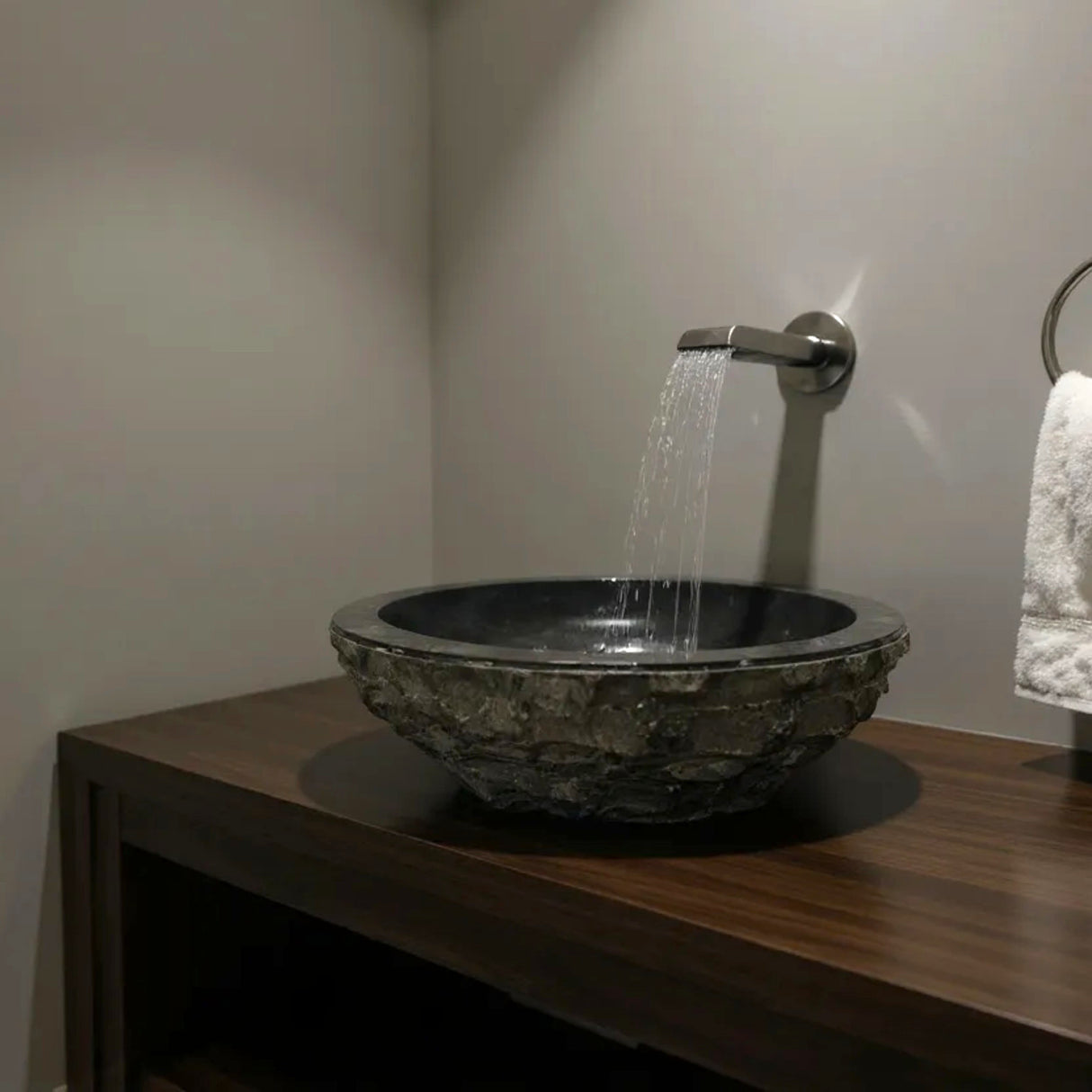 Indonesian Riverstone Basin/Sink - Charcoal, Marbled, Round 40cm