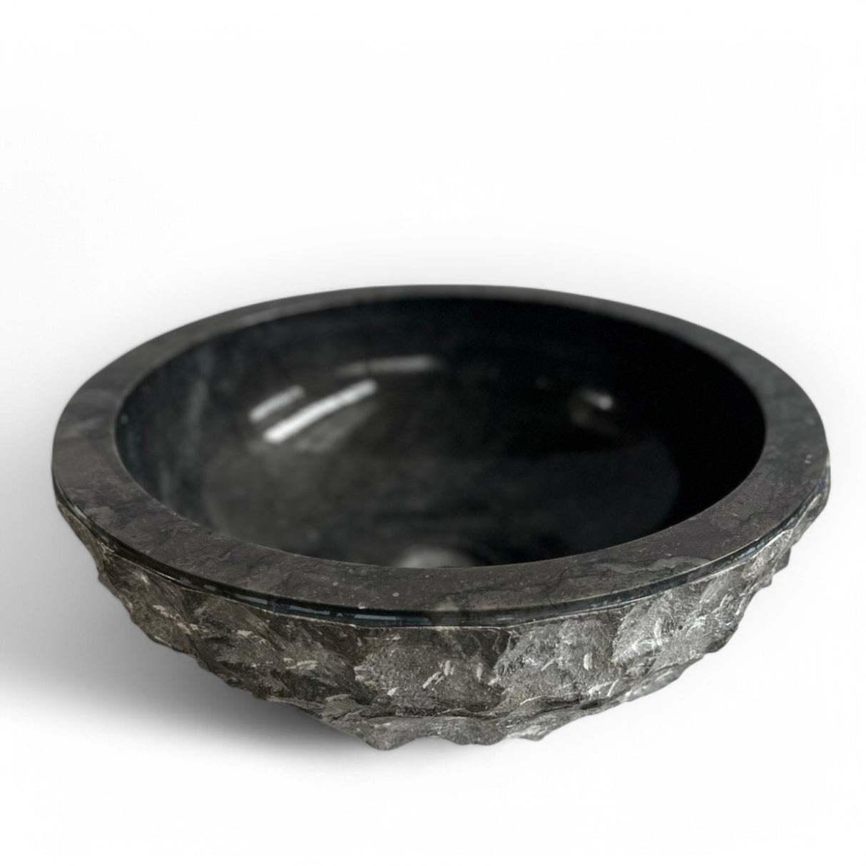 Indonesian Riverstone Basin/Sink - Charcoal, Marbled, Round 40cm