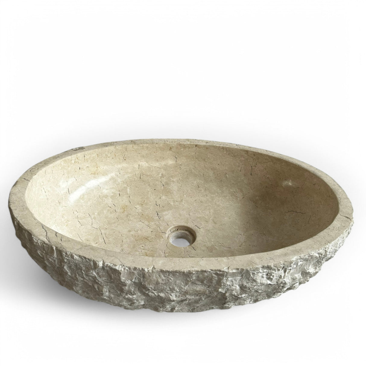 Indonesian Riverstone Basin/Sink - Cream, Marbled, Oval