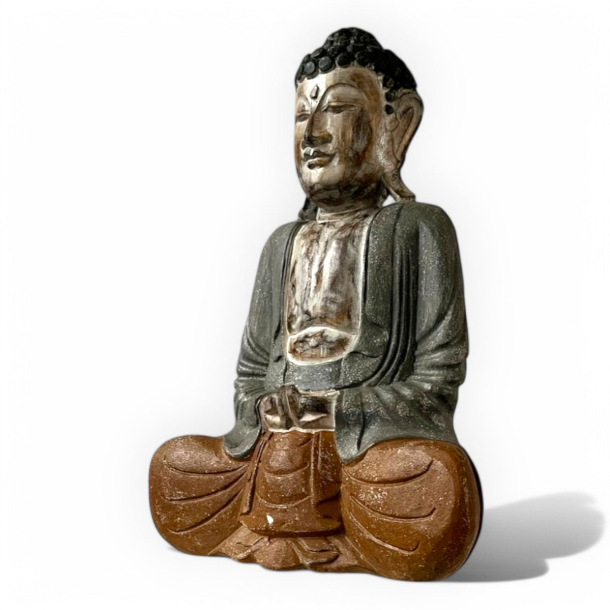 Buddha Statue | White Wash & Grey