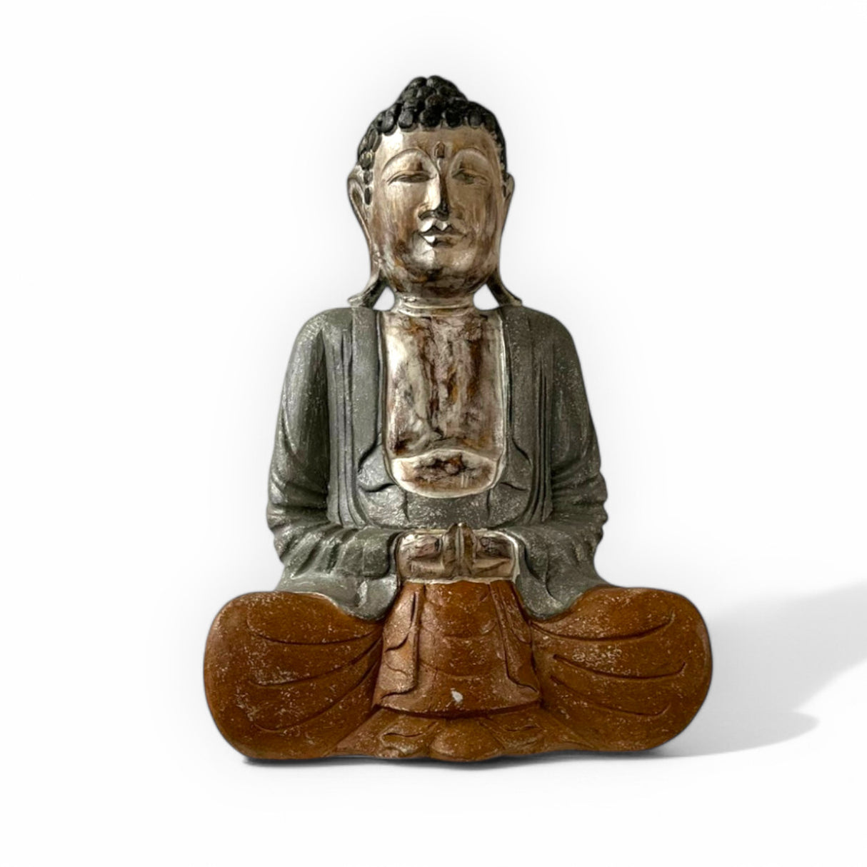 Buddha Statue | White Wash & Grey
