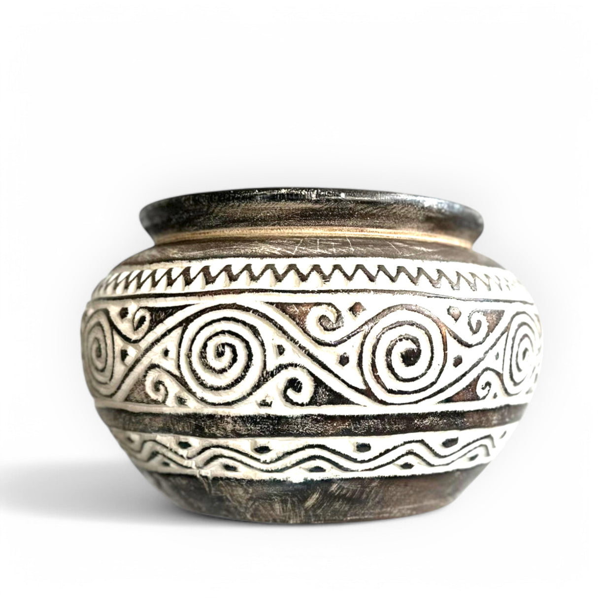 Carved Wooden Bowl | Natural, Low