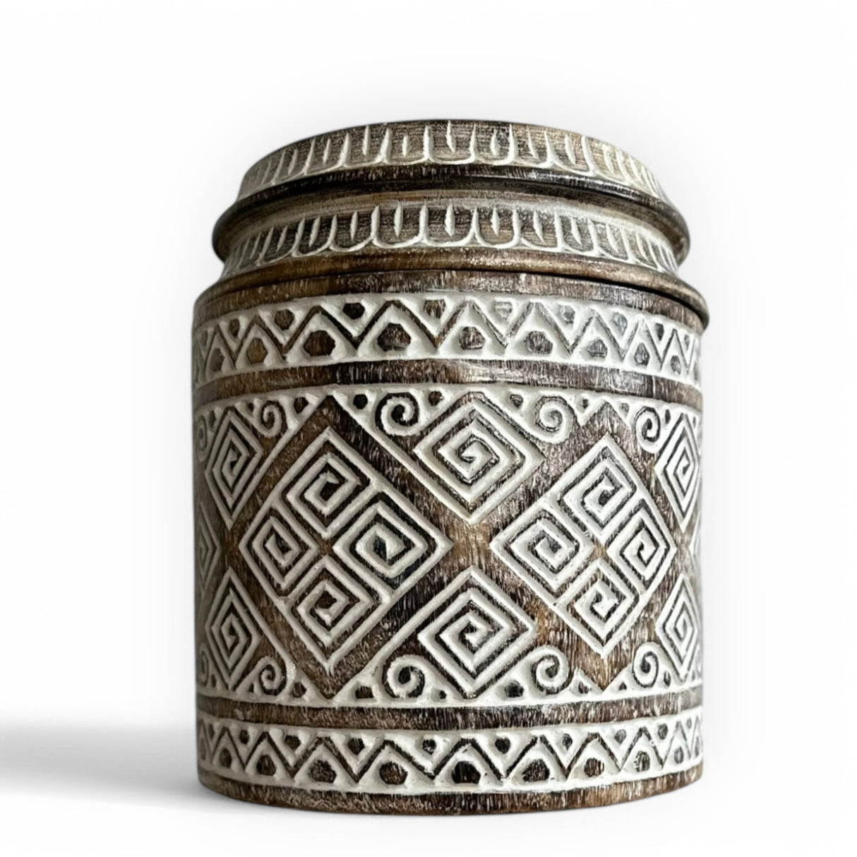 Wooden Pot | Greek Pattern Thick Lid