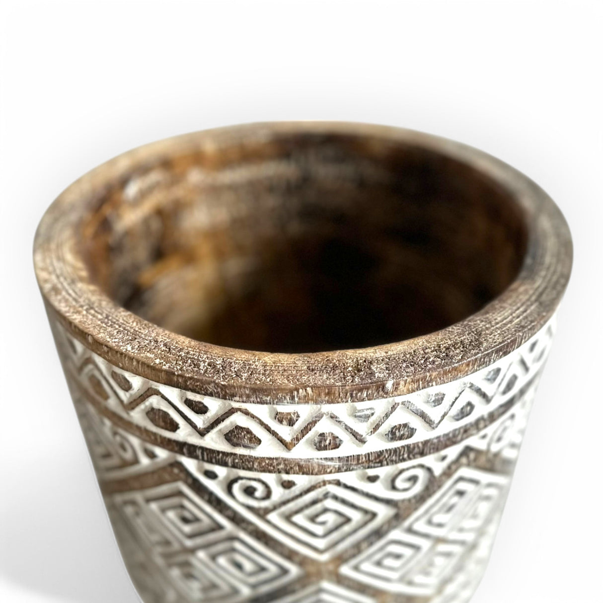 Wooden Pot | Greek Pattern Thick Lid