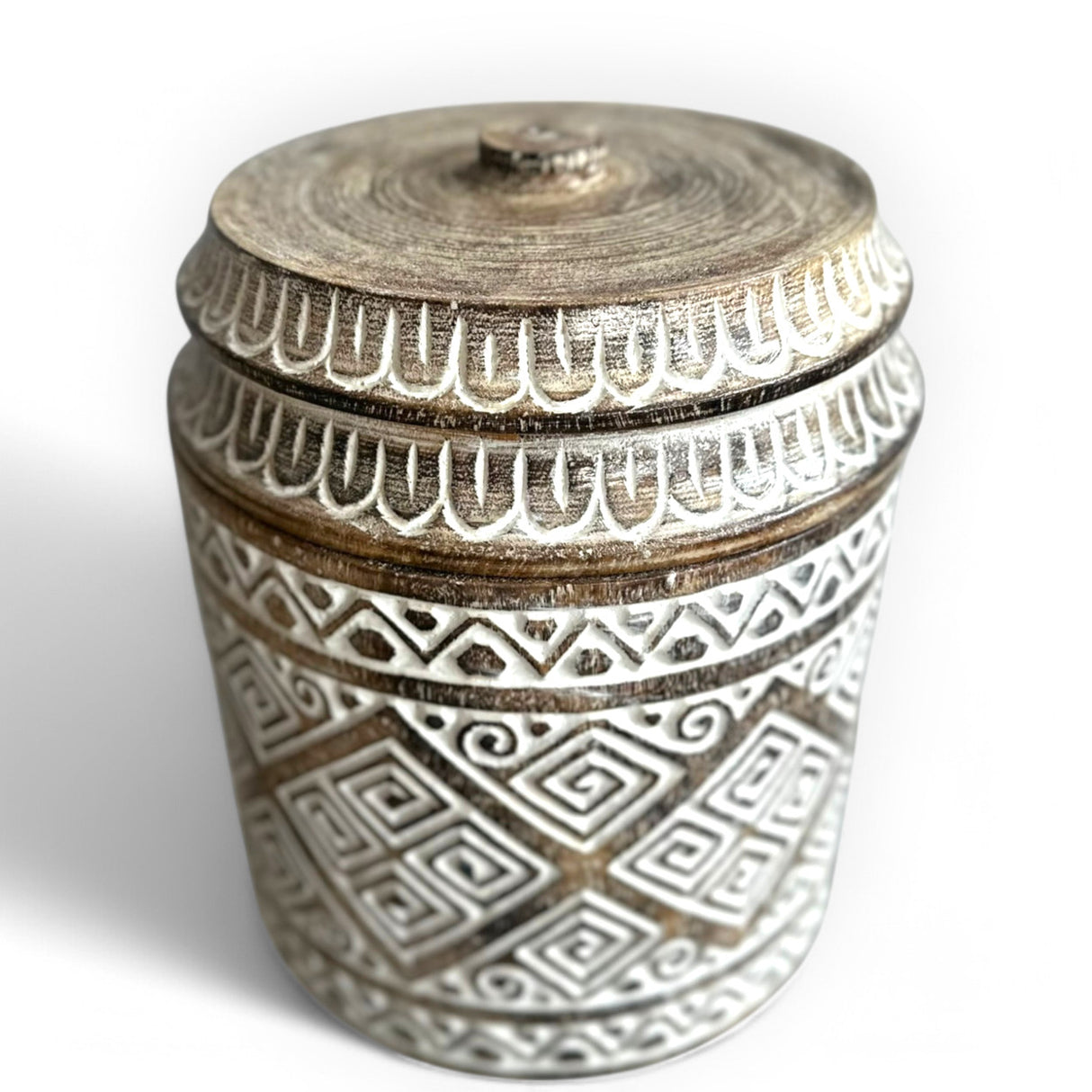 Wooden Pot | Greek Pattern Thick Lid
