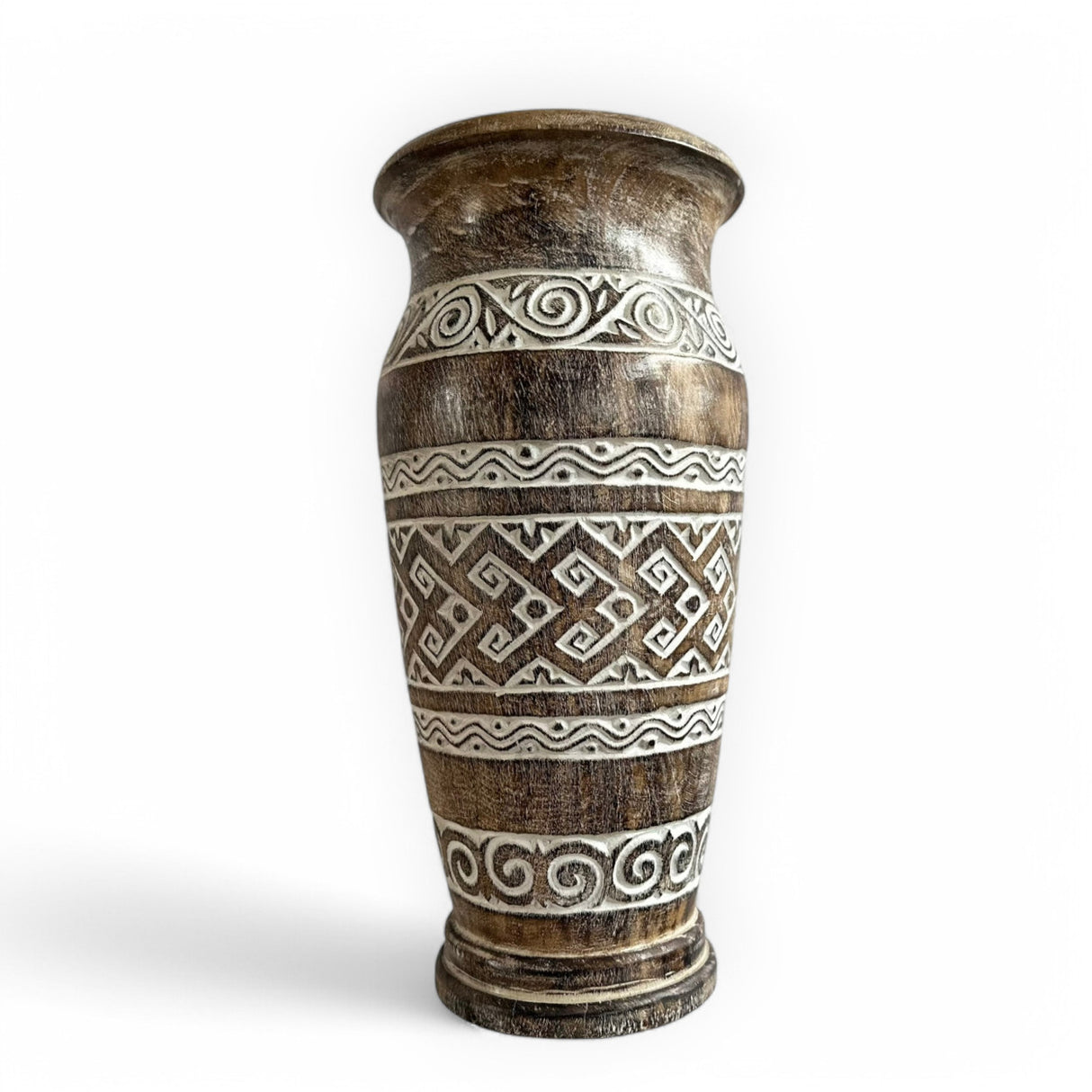 Hand Carved Vase | 61cm, Wood, White Carvings