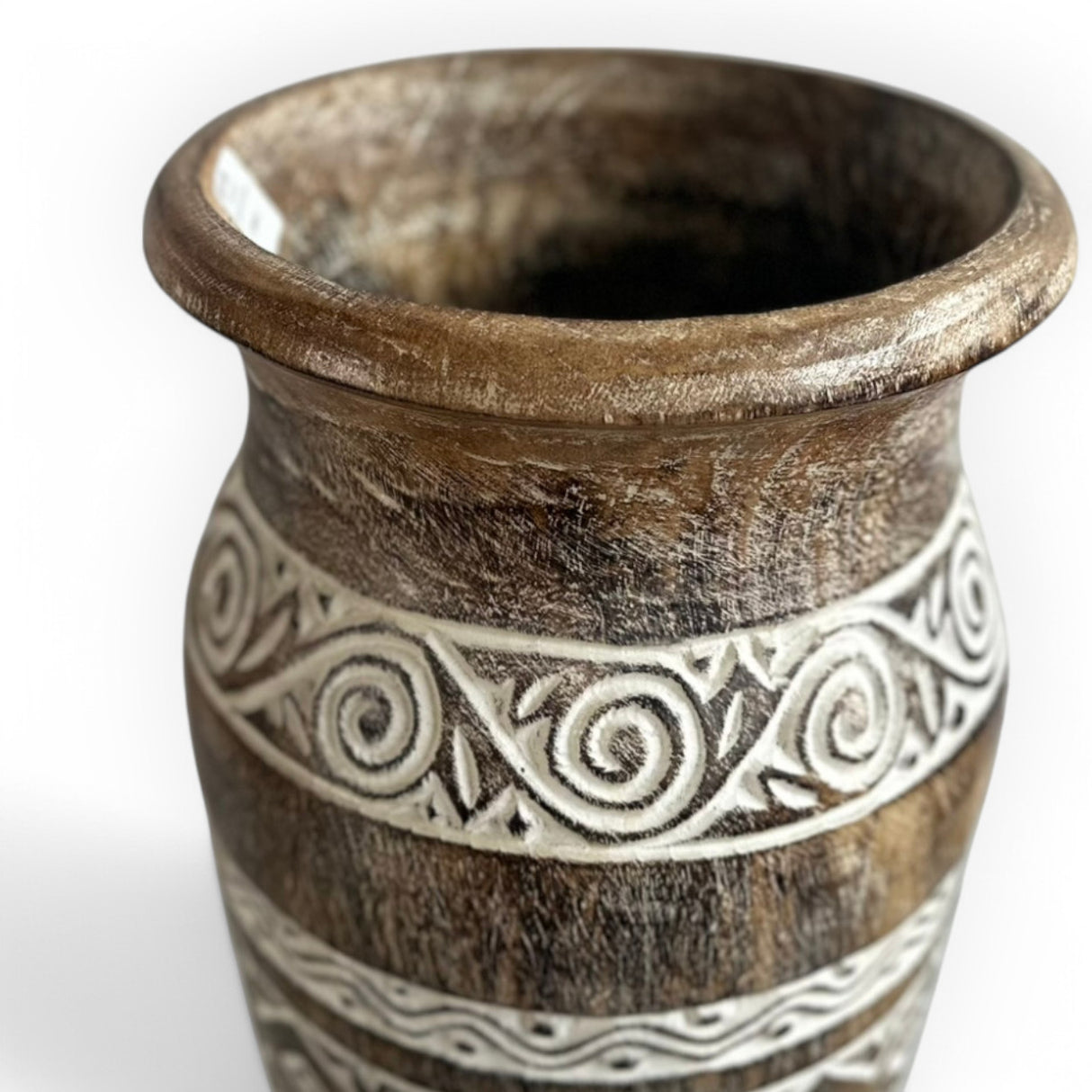 Hand Carved Vase | 61cm, Wood, White Carvings