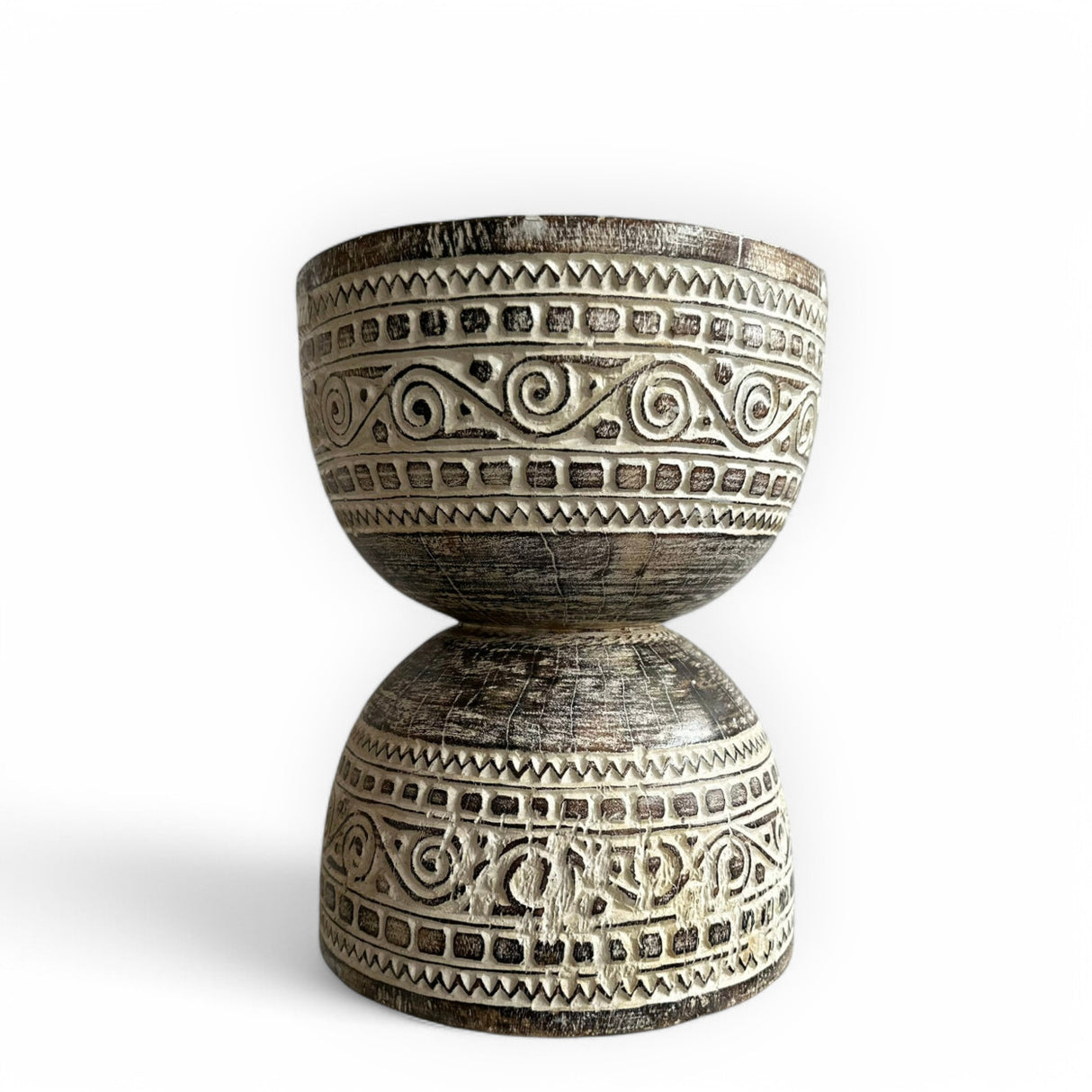 Carved Hourglass Stool | White, Natural