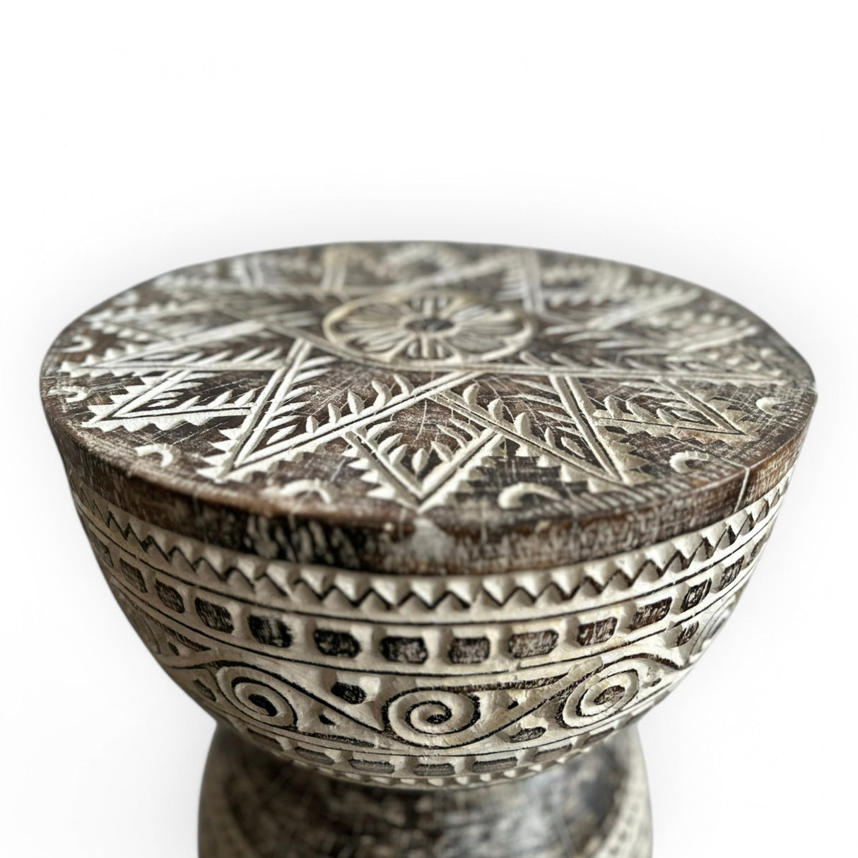 Carved Hourglass Stool | White, Natural
