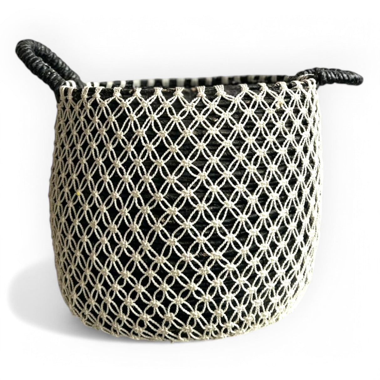 Woven Basket with Interlocking Net Pattern | Black, White 47cm