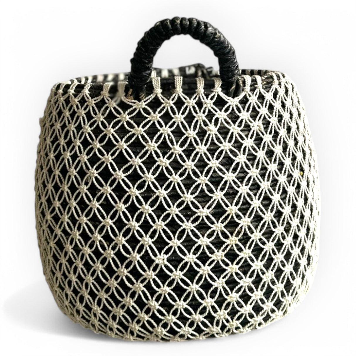 Woven Basket with Interlocking Net Pattern | Black, White 47cm