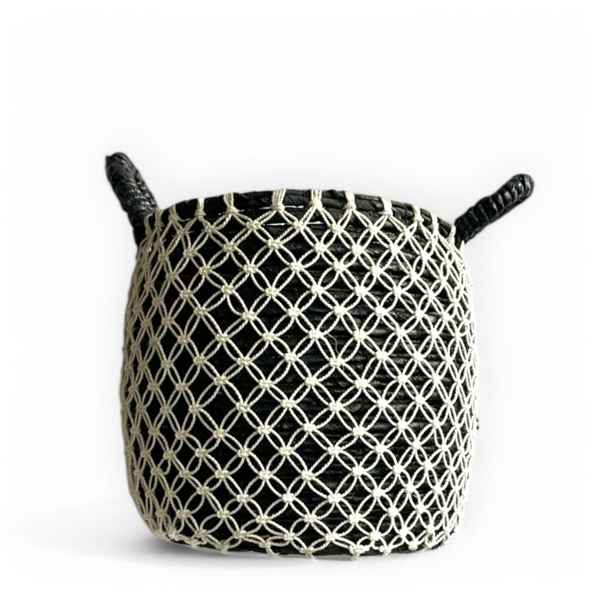 Woven Basket with Interlocking Net Pattern | Black, White 43cm