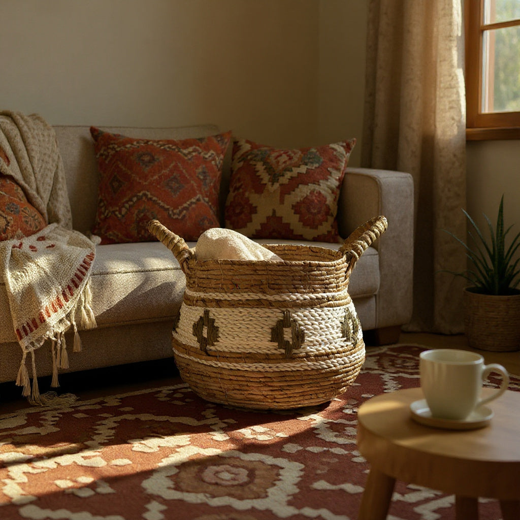 Bowl Basket Cross 48cm | Large, Natural & White