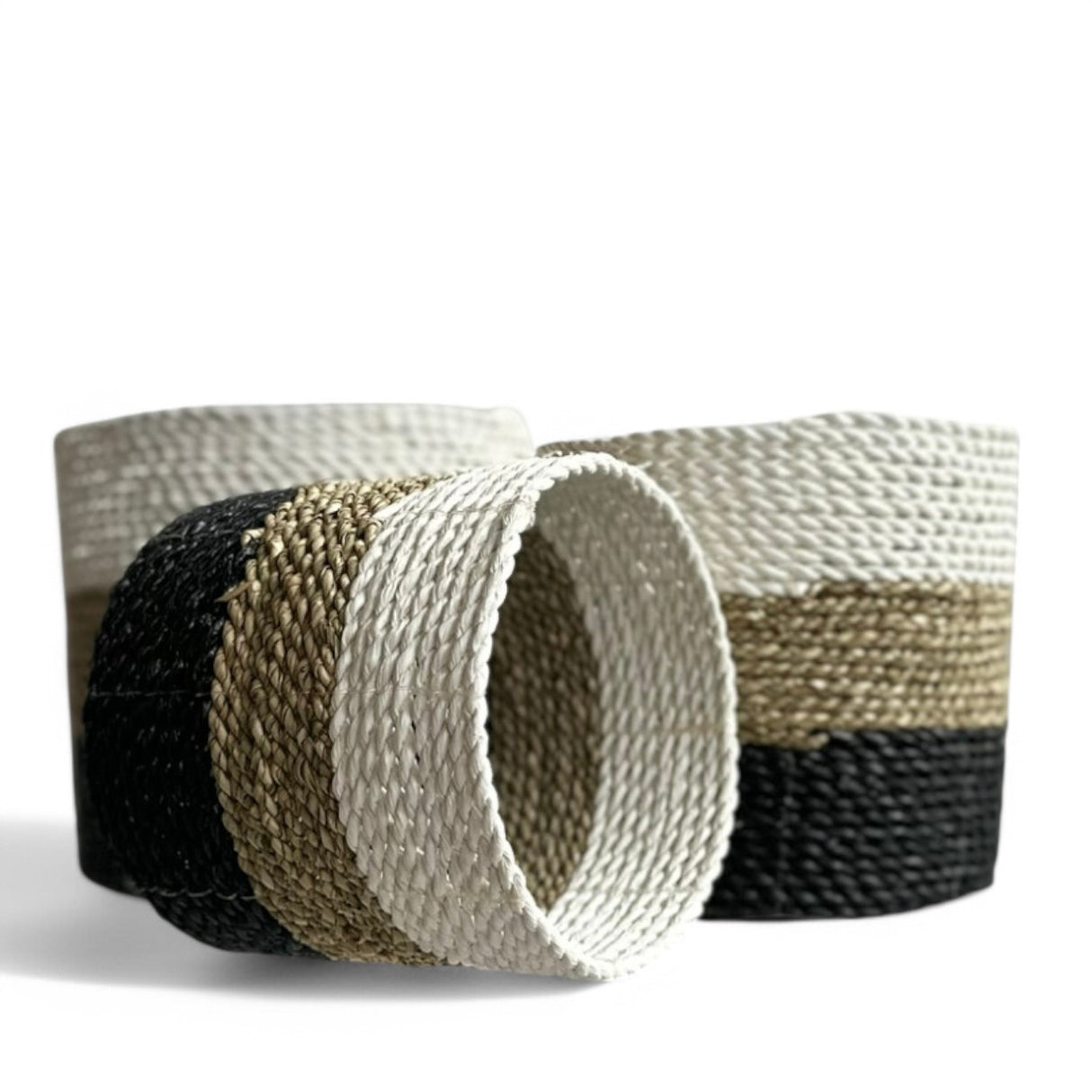 Tube Mini Basket Medium, Tri-colour | Black, Tan, White