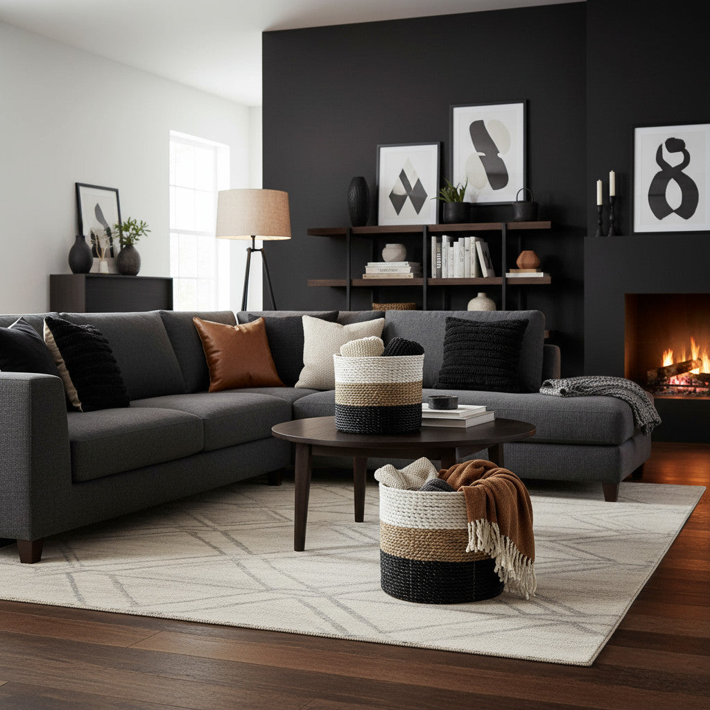 Tube Mini Basket Small, Tri-colour | Black, Tan, White