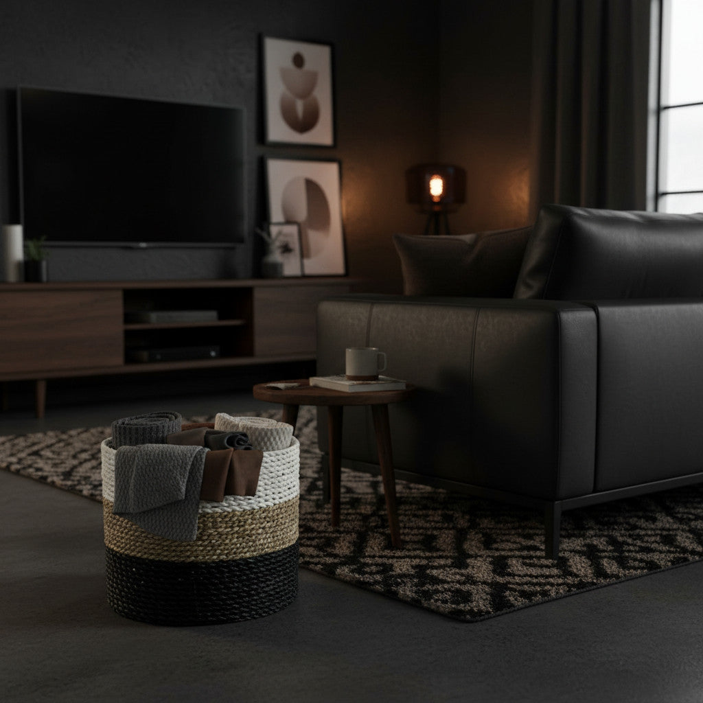 Tube Mini Basket Small, Tri-colour | Black, Tan, White