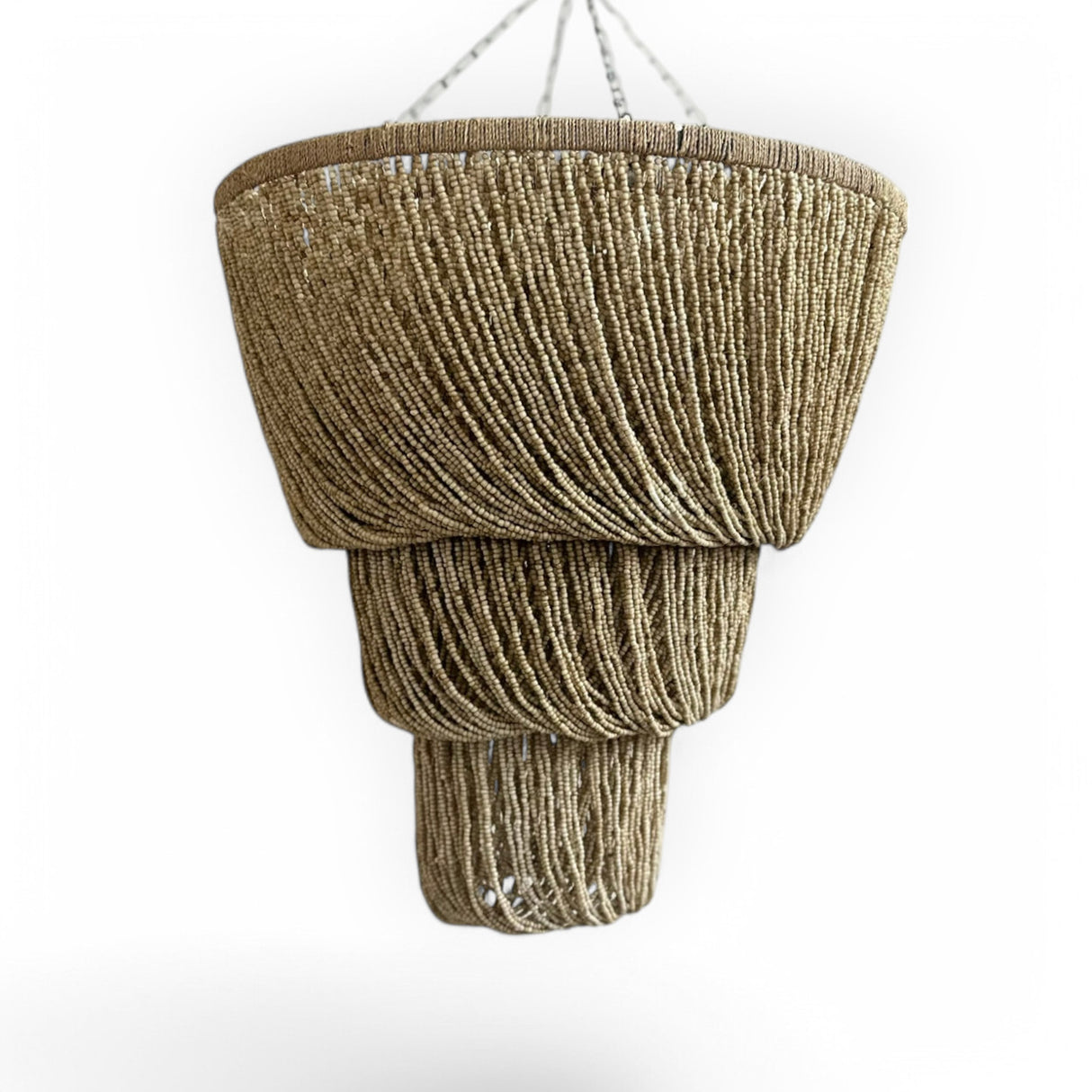 Beaded Hanging Light | Taupe/Beige, 3 Tier