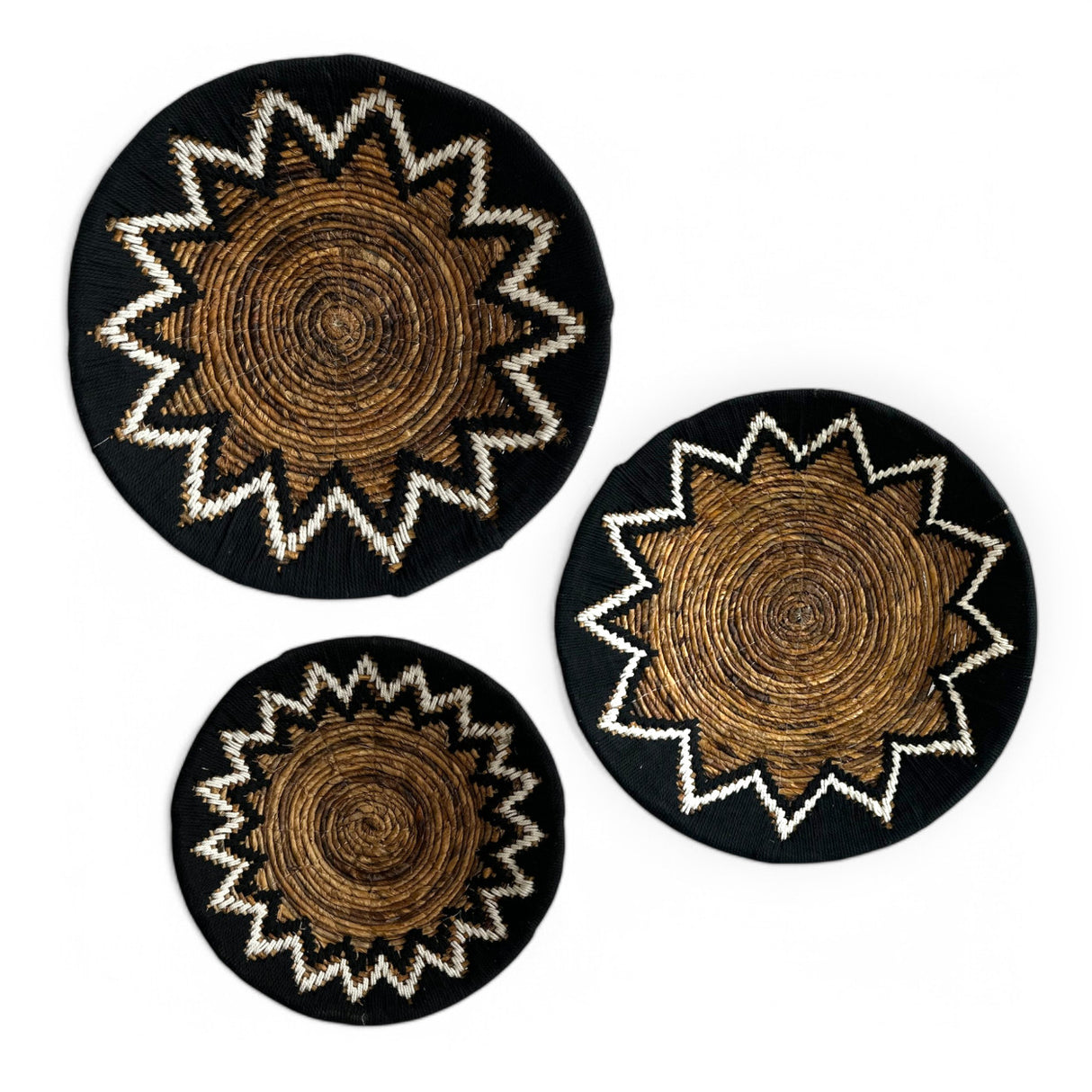 Flower Weave Wall Decorations | Black, Natural Set of 3