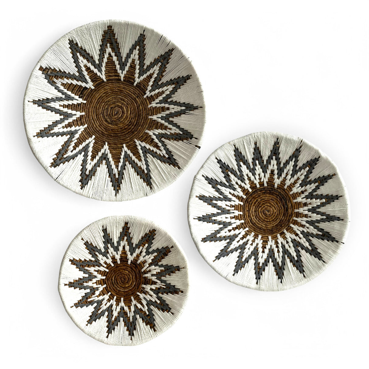 Flower Weave Wall Decorations | White, Natural Set of 3