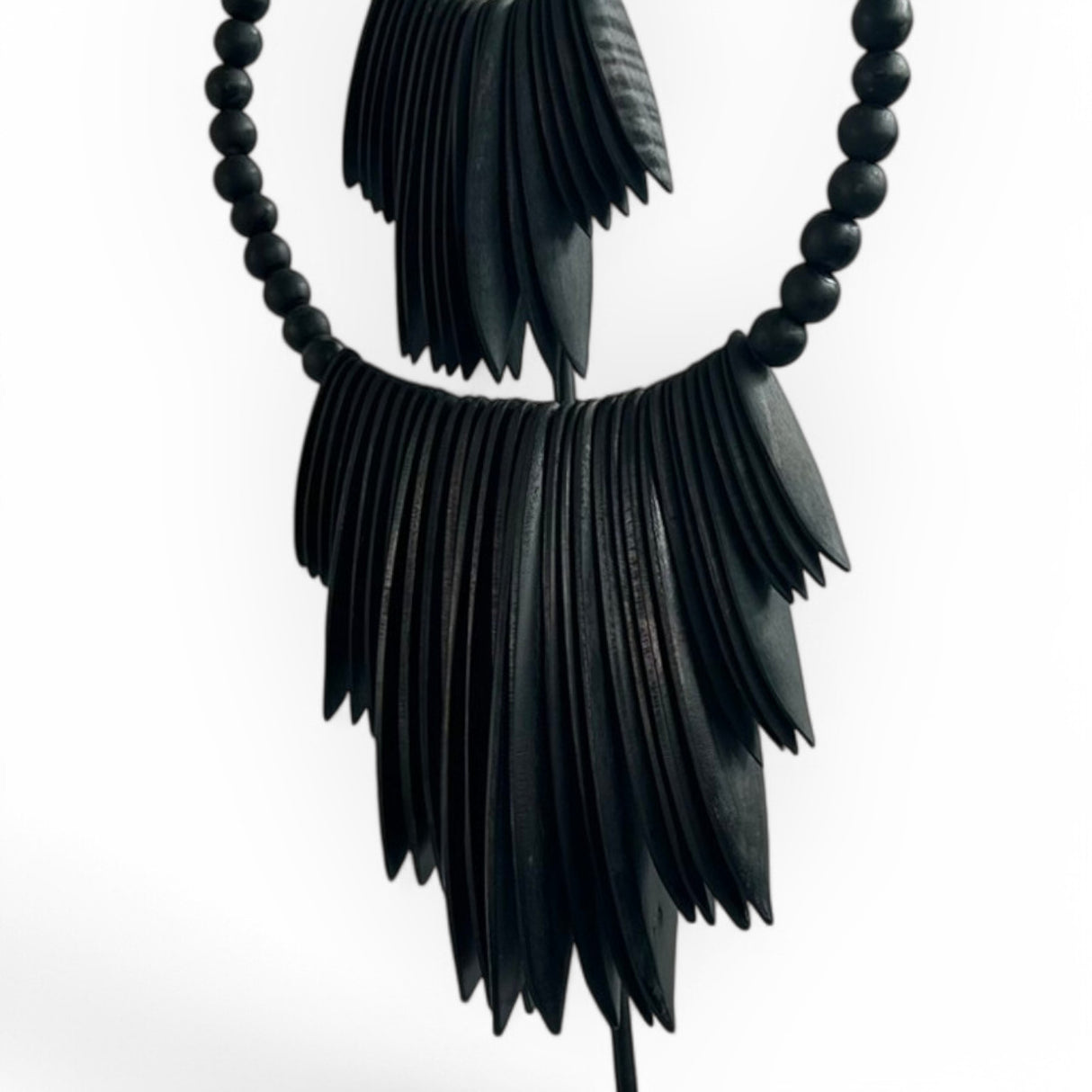 Sculptural Wooden Necklace Ornament on Metal Stand | Black