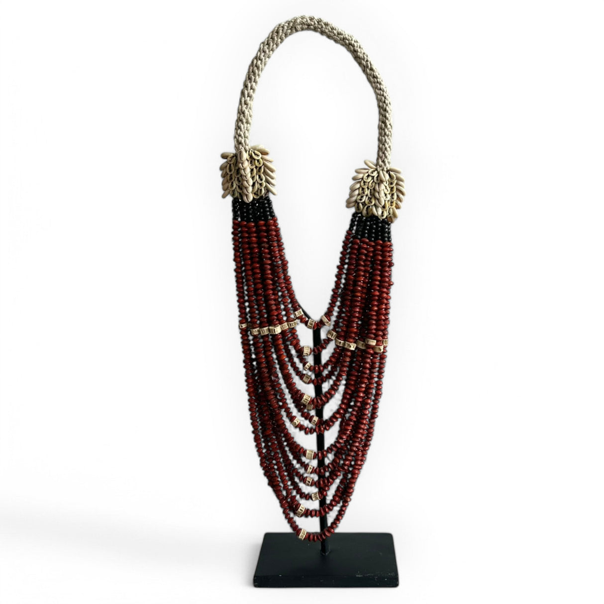 Beaded Necklace Ornament on Metal Stand | Red, Black