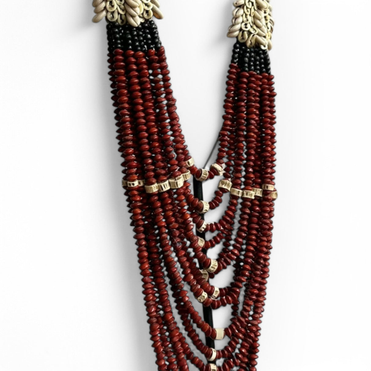 Beaded Necklace Ornament on Metal Stand | Red, Black