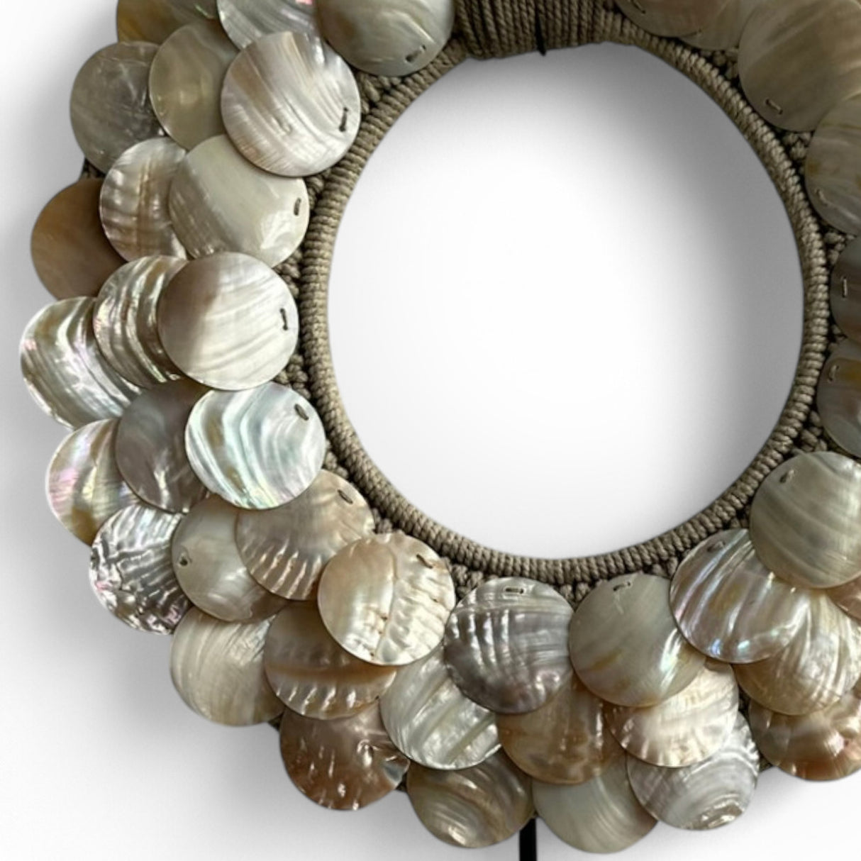 Round Shell Necklace Ornament on Metal Stand | Pearlescent