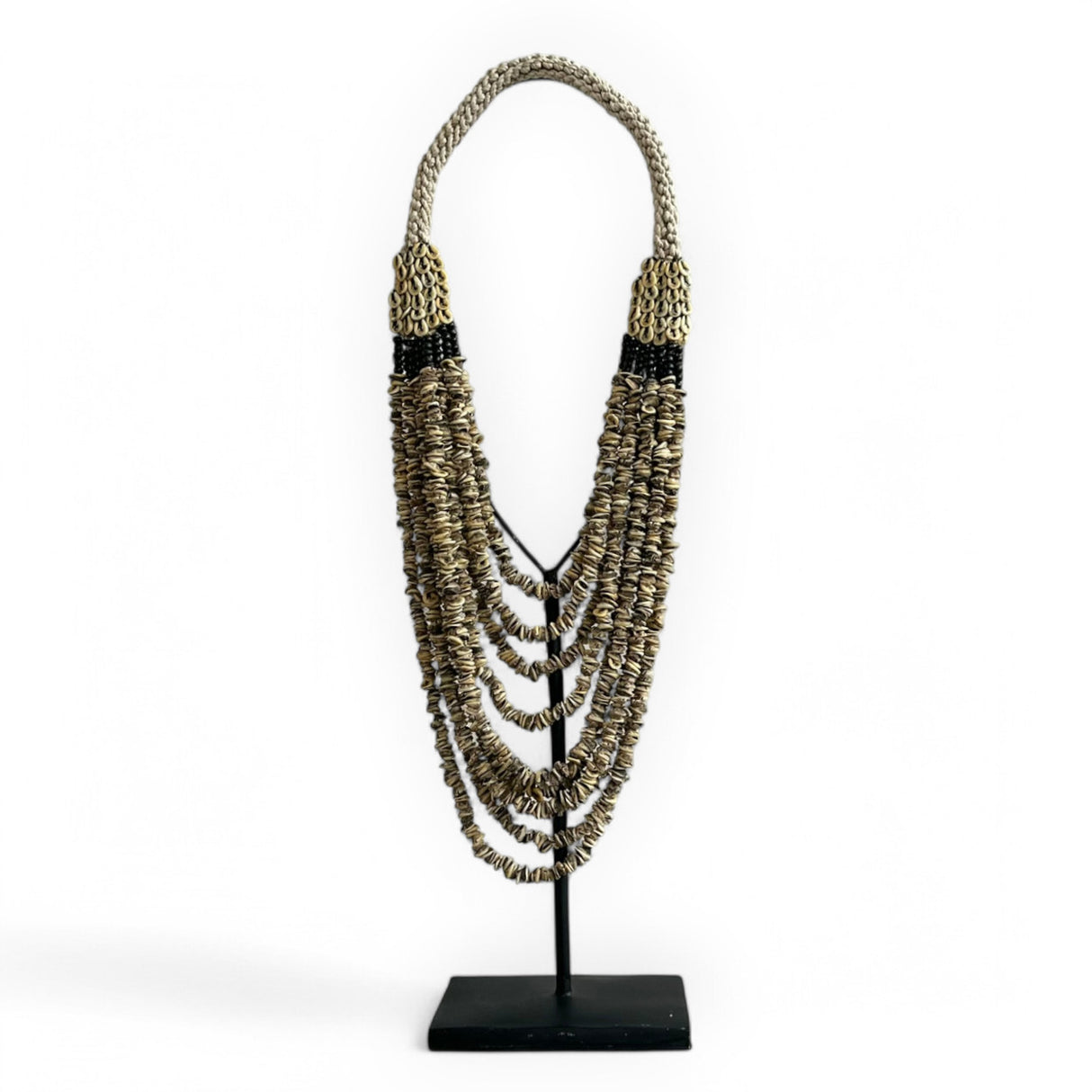 Beaded Necklace Ornament on Metal Stand | Cream