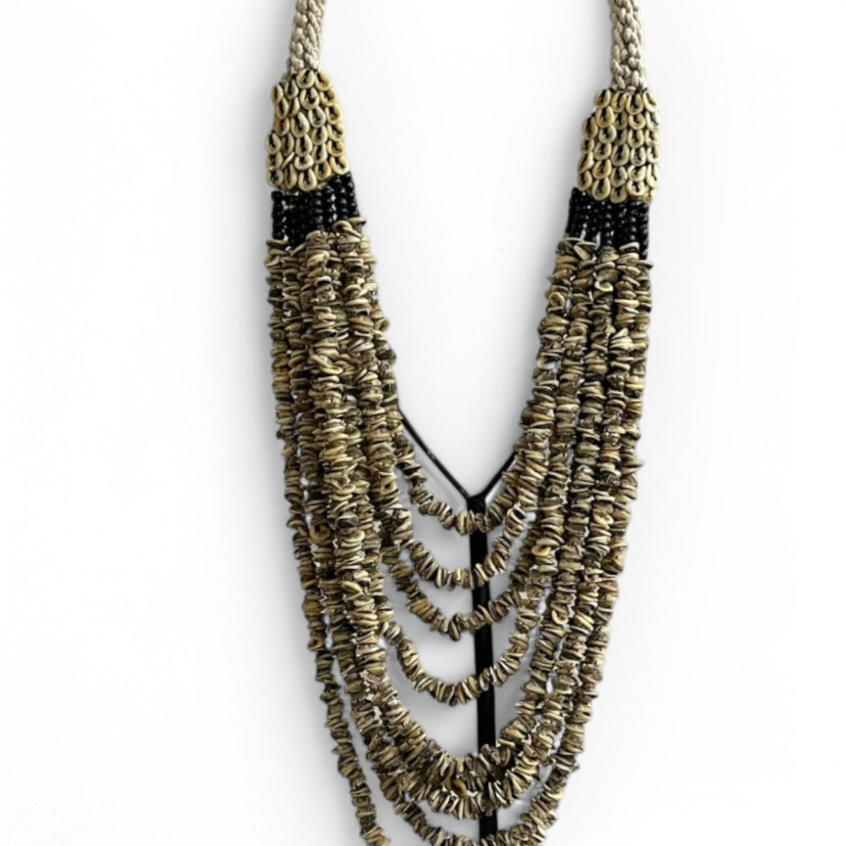 Beaded Necklace Ornament on Metal Stand | Cream