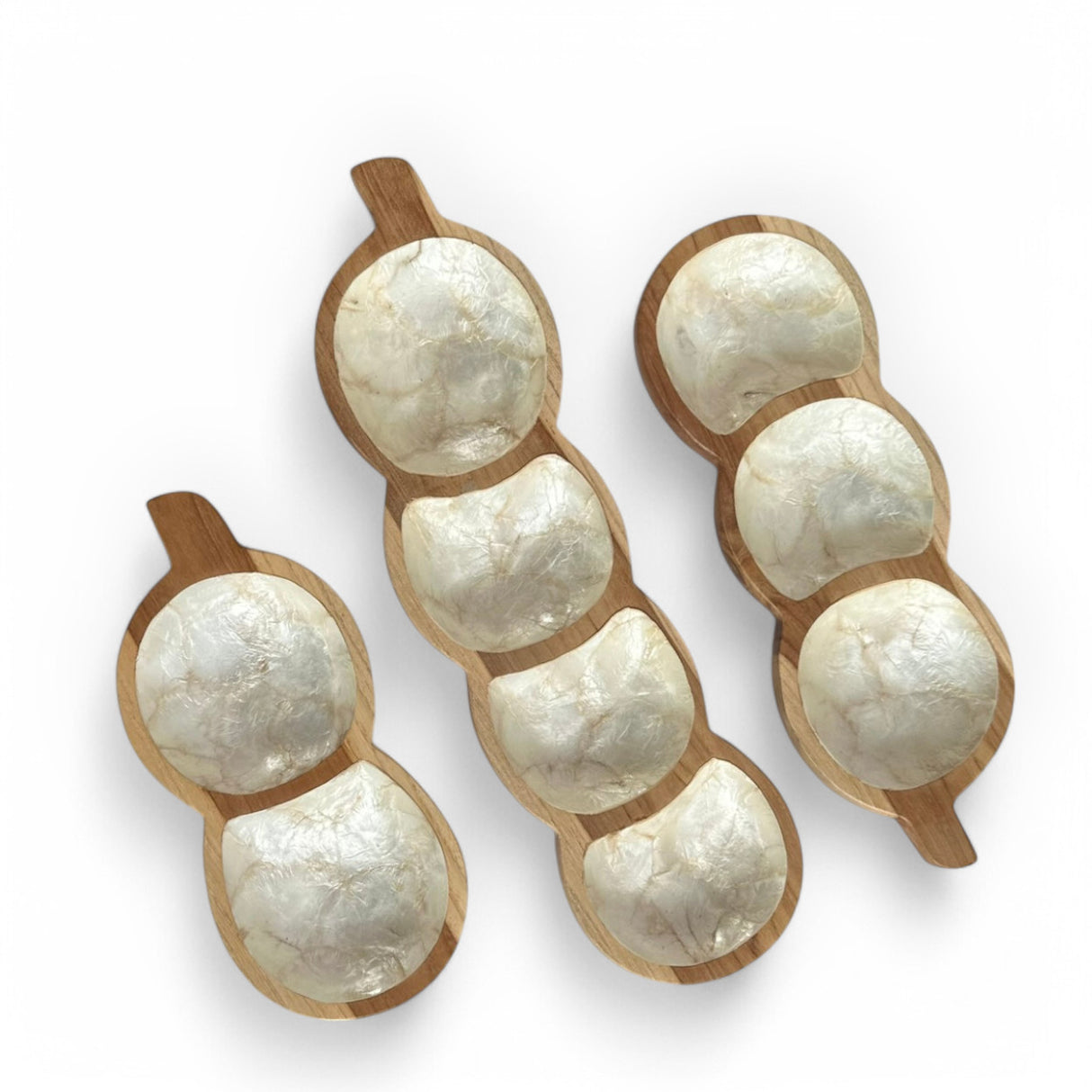 3 Sauce Plates with Crushed Shell Lining | Wood & Pearl