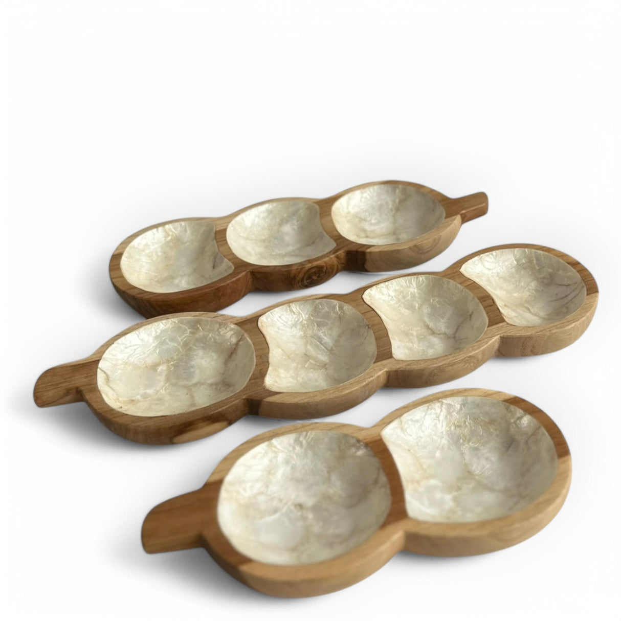 3 Sauce Plates with Crushed Shell Lining | Wood & Pearl