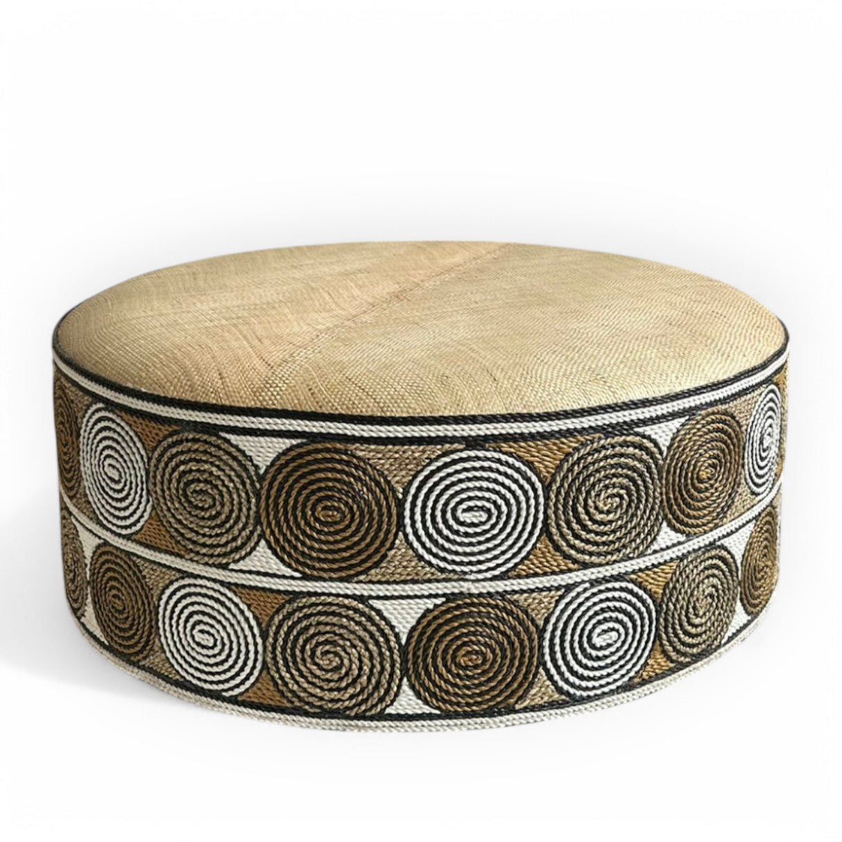 Rattan Woven Stool | Swirls, Natural, White & Black
