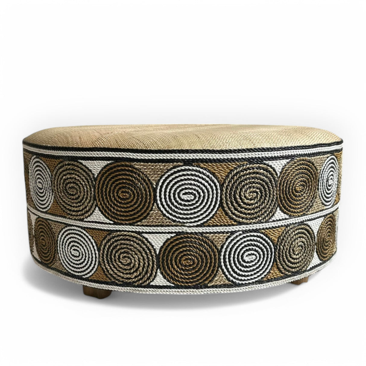 Rattan Woven Stool | Swirls, Natural, White & Black