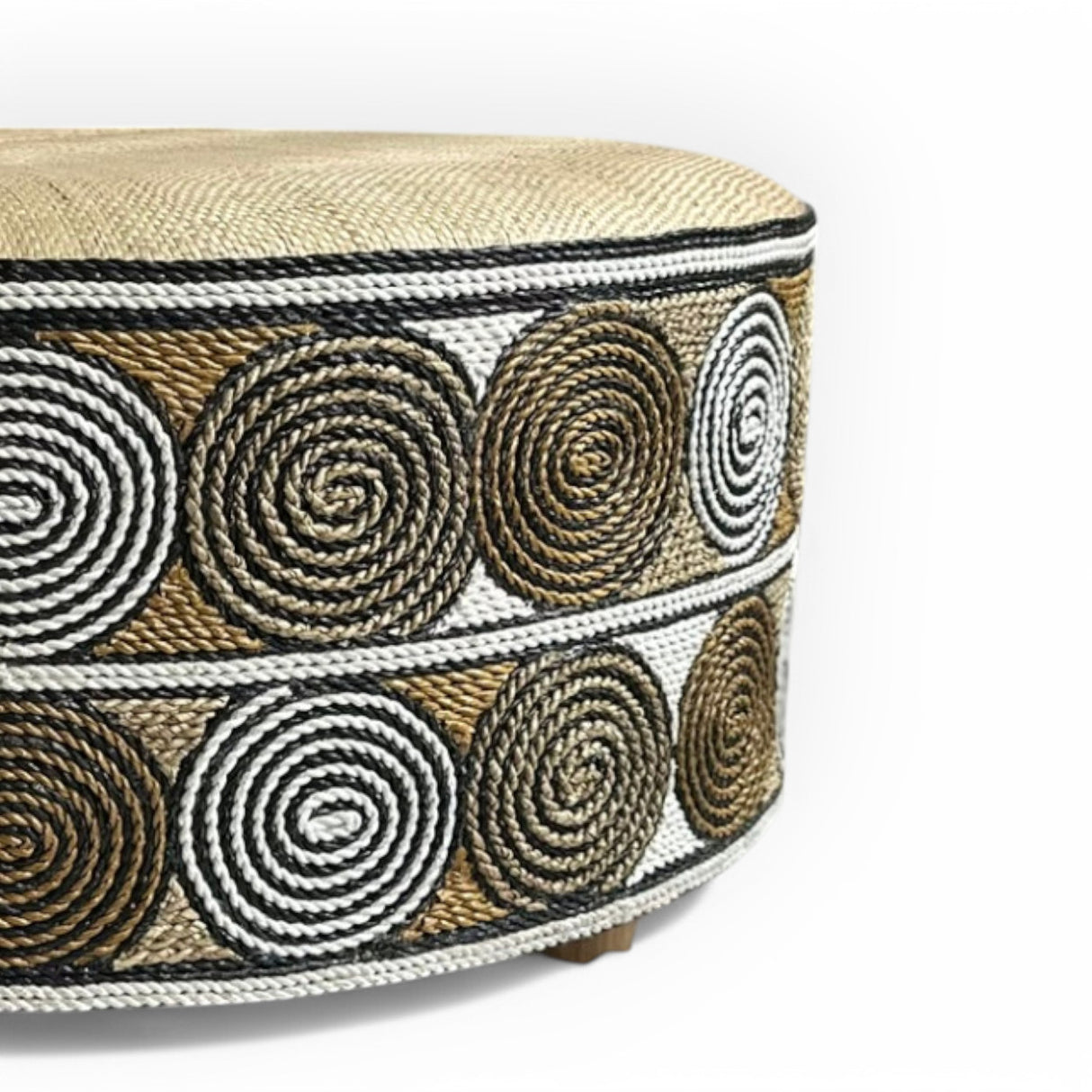 Rattan Woven Stool | Swirls, Natural, White & Black