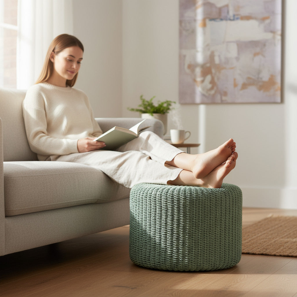 Rattan Woven Stool | Mint Green, 60cm