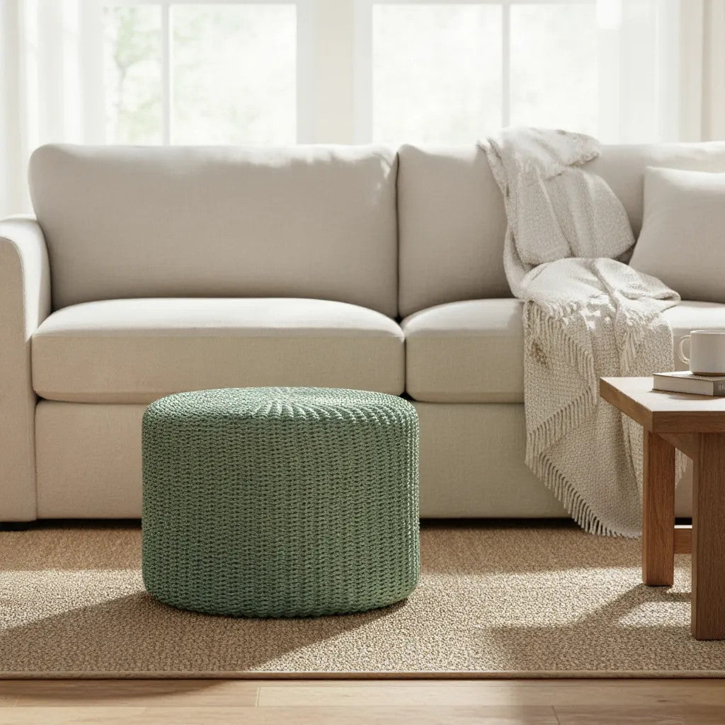 Rattan Woven Stool | Mint Green, 60cm