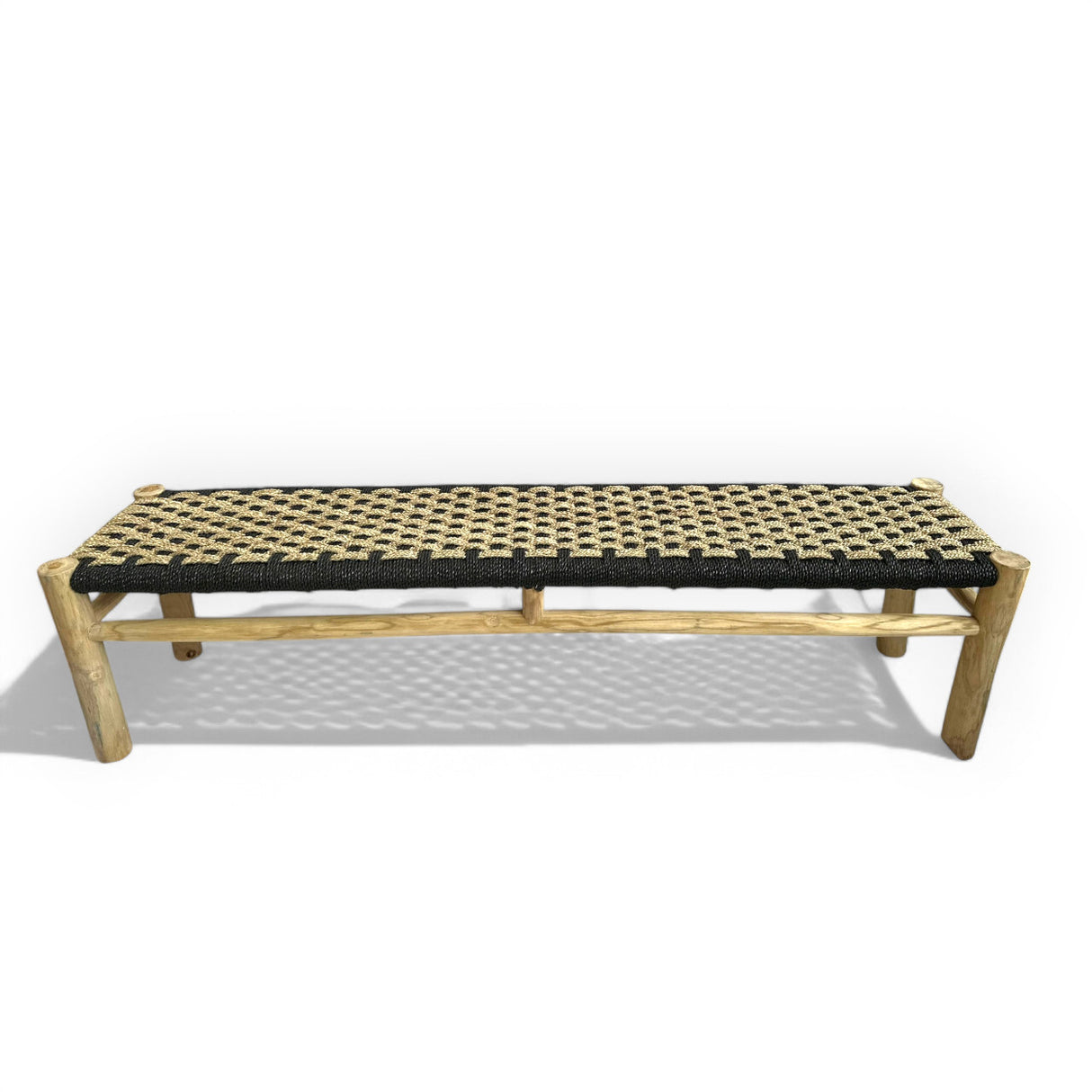 Woven Rattan Bench | Black & Natural, 180cm