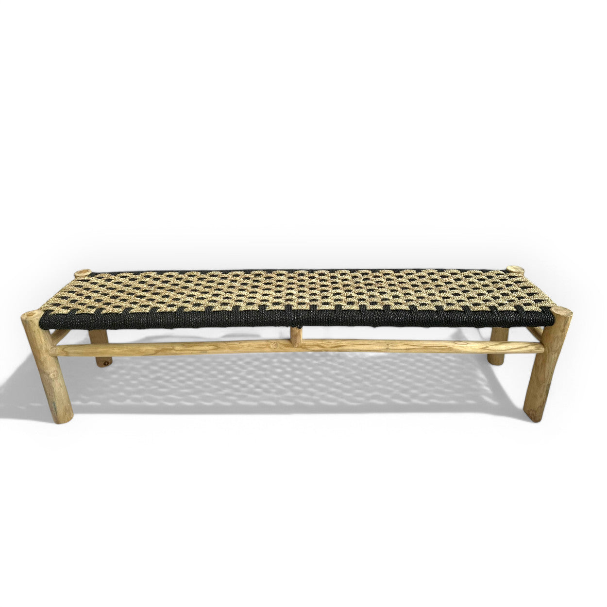 Woven Rattan Bench | Black & Natural, 180cm