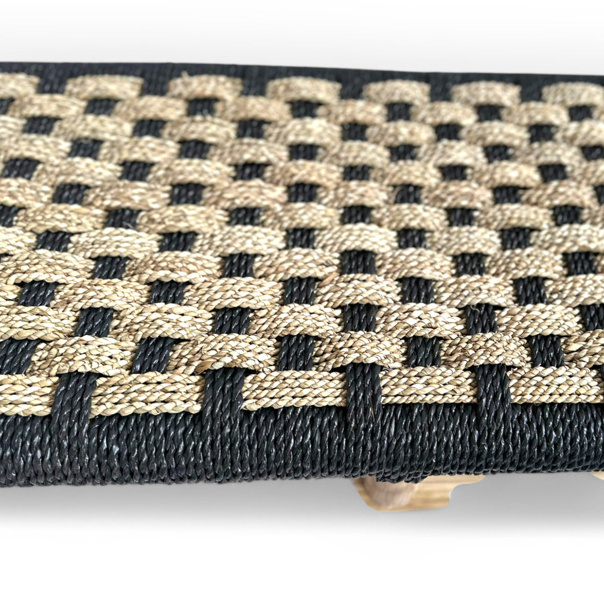 Woven Rattan Bench | Black & Natural, 180cm