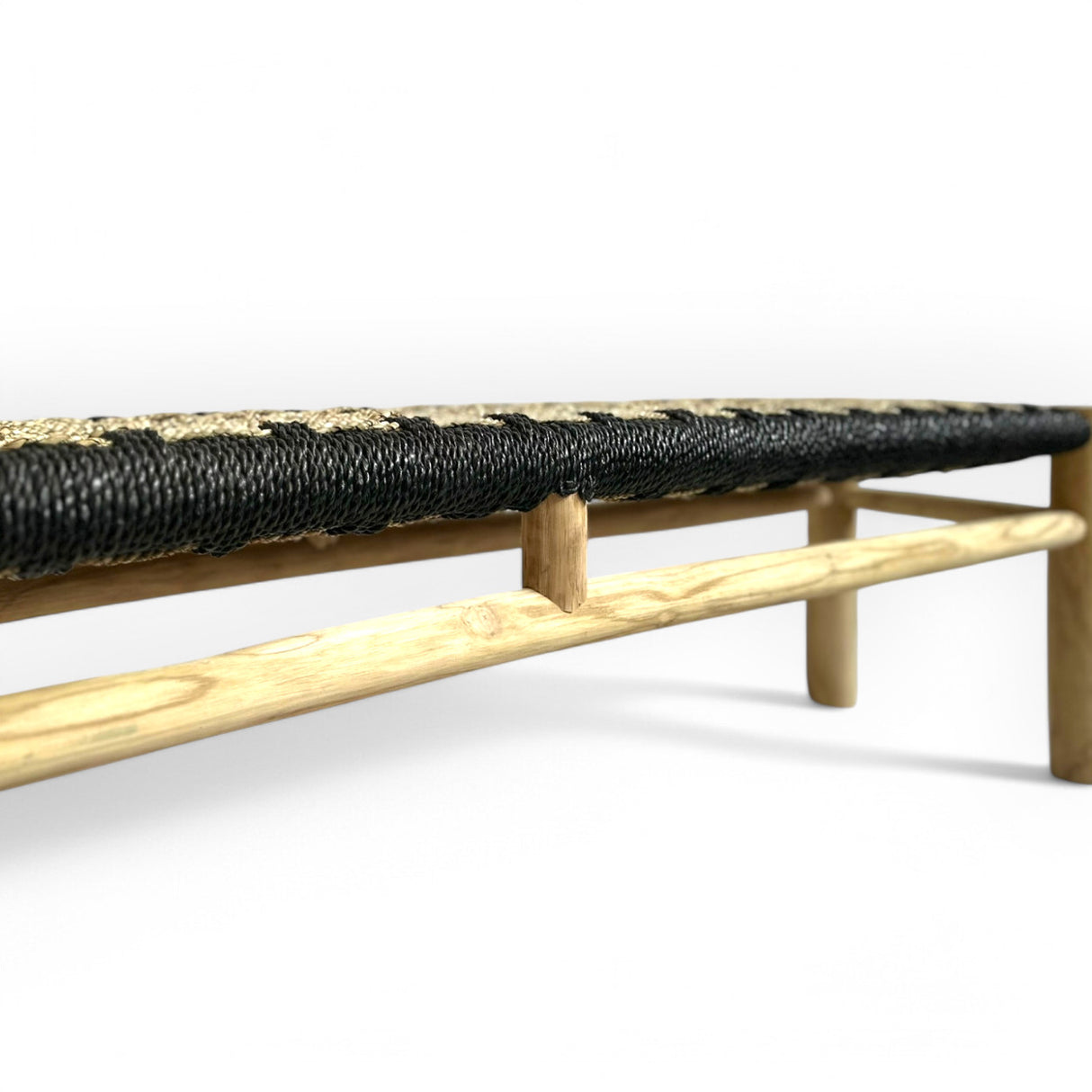 Woven Rattan Bench | Black & Natural, 180cm