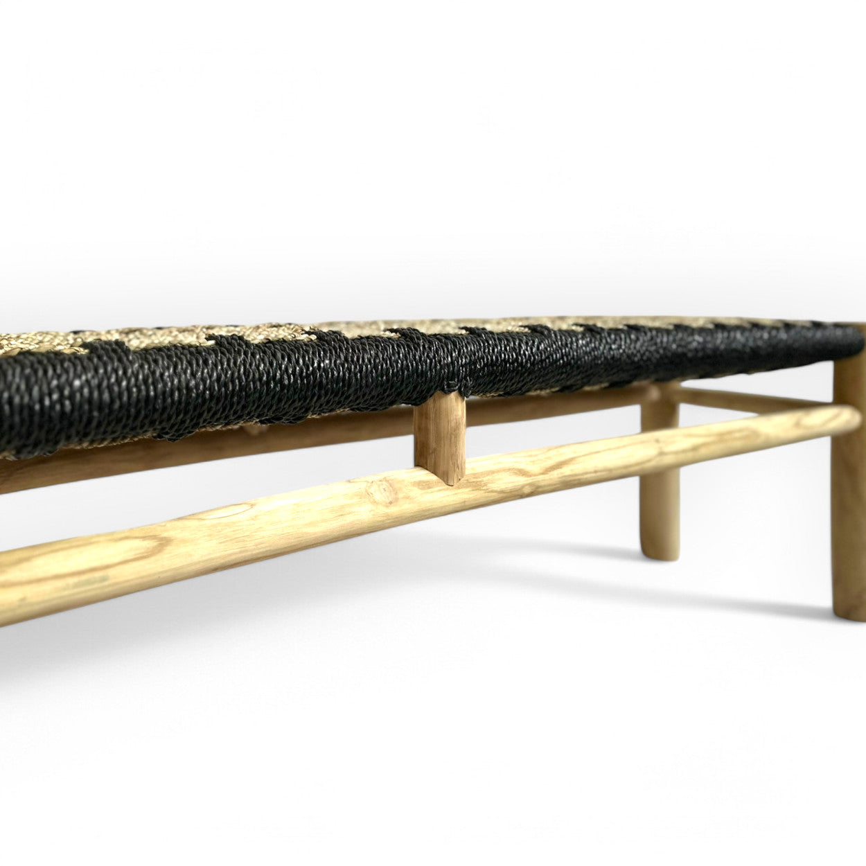 Woven Rattan Bench | Black & Natural, 180cm