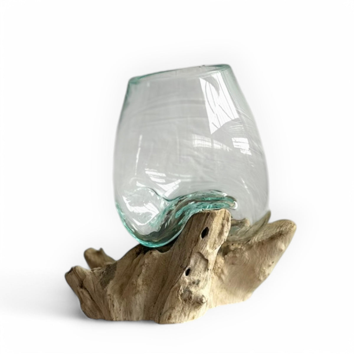 Driftwood Teak & Single Blown Glass Bowl main image 0
