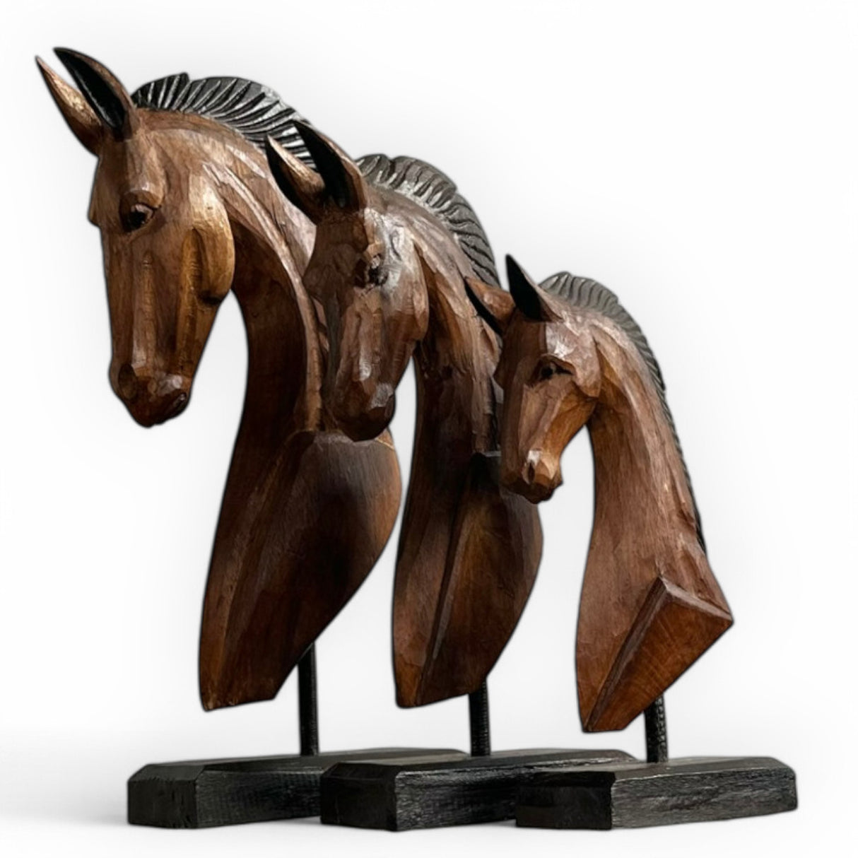 Horse Head Statues | Set of 3, Brown