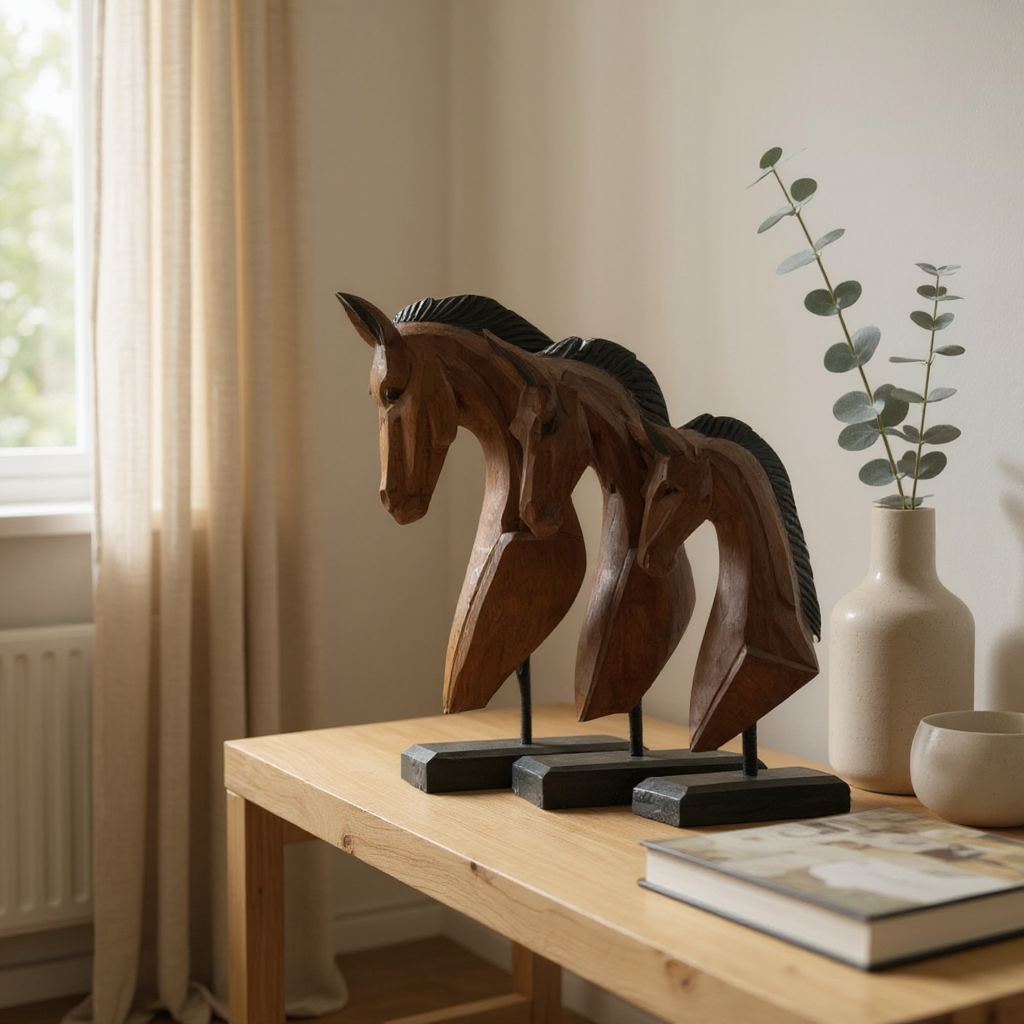 Horse Head Statues | Set of 3, Brown