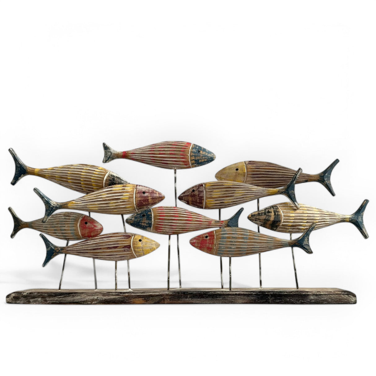 Nautical Wooden Fish Sculpture | Red, Yellow, Brown