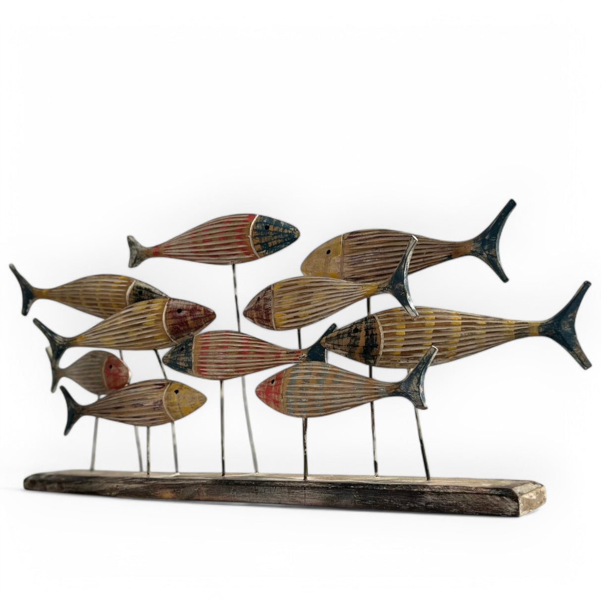 Nautical Wooden Fish Sculpture | Red, Yellow, Brown